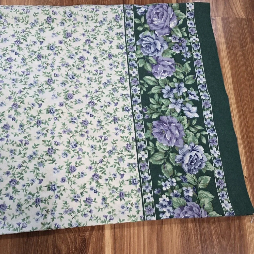 Vtg WestPoint Stevens Pillowcase Standard Purple Green Floral Border USA Bedding